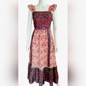 Haute Hippie Red and Blue Paisley Midi Dress